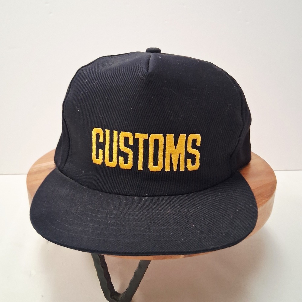Mens Adjustable Cap Vintage Navy Blue "Customs" In Yellow Size Regular